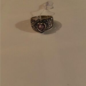 Beautiful genuine Sterling Silver Marcasite Heart Ring Lavender Amethyst stone